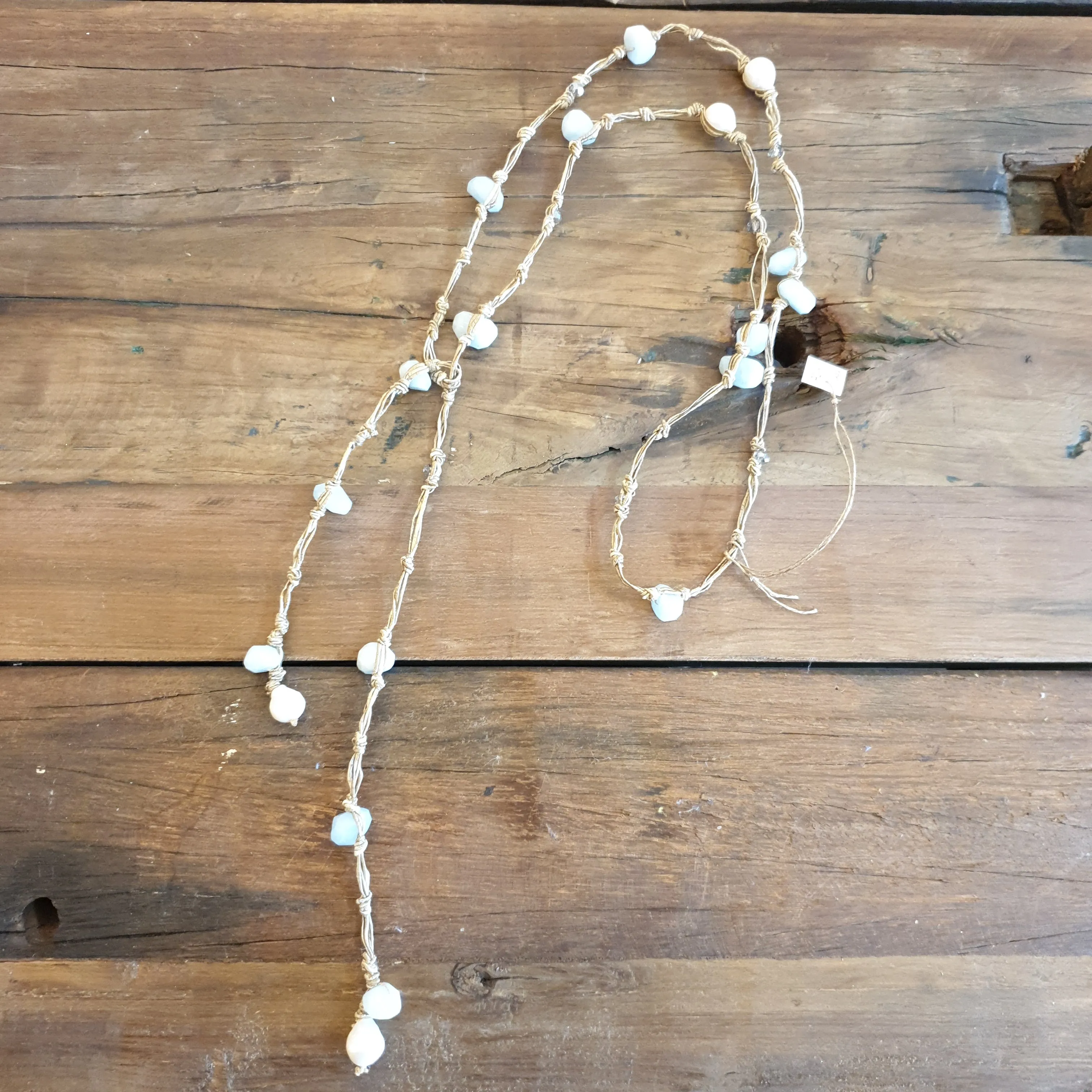 Multi pearl and aquamarine lariat necklace