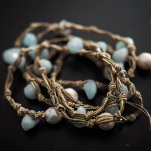 Multi pearl and aquamarine lariat necklace