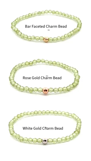 Natural Peridot Gemstone Mini 3mm 18K Gold Charm Bead August Birthstone