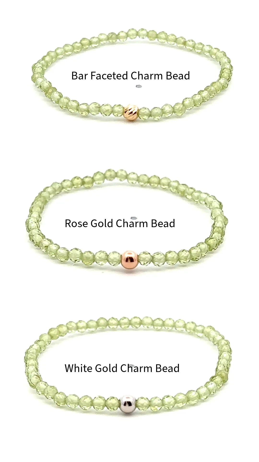 Natural Peridot Gemstone Mini 3mm 18K Gold Charm Bead August Birthstone