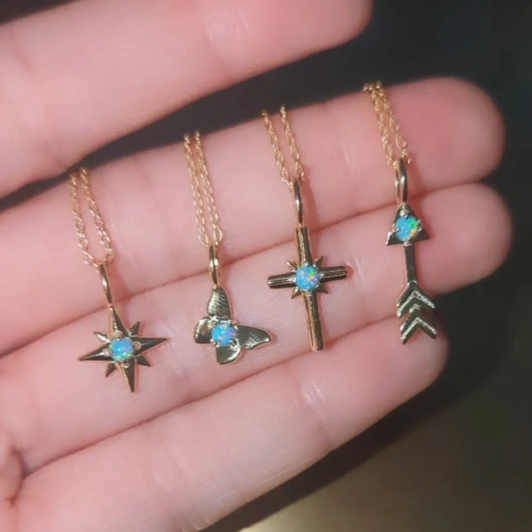 Opal Butterfly Charm Necklace