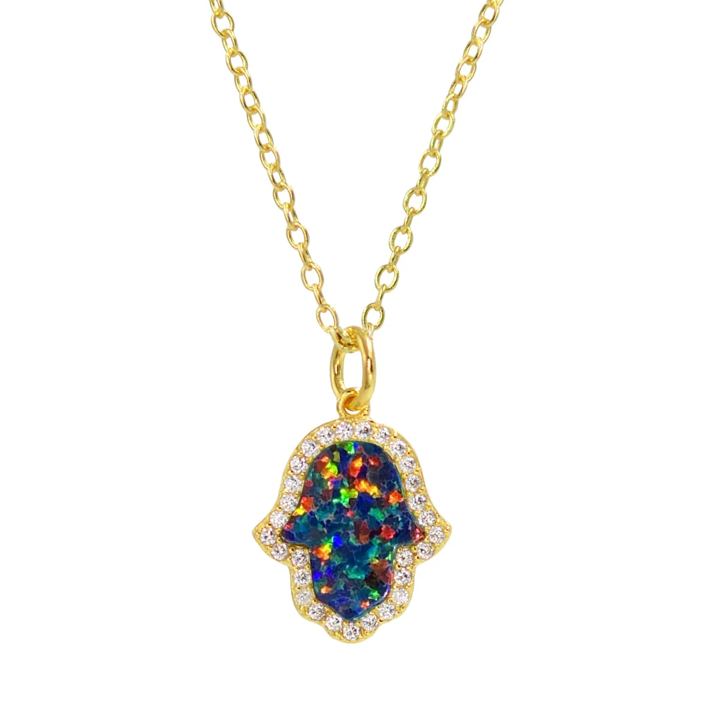 Opal Hamsa Hand Necklace
