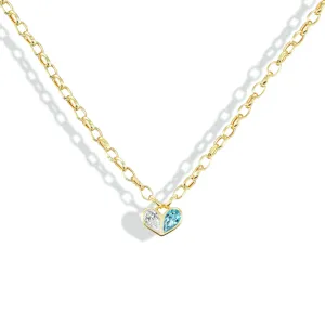 Oval Heirloom Medium Sweetheart Necklace Diamond & Aquamarine
