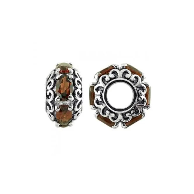 Oxidised Silver & Garnet Wheel Charm S482G