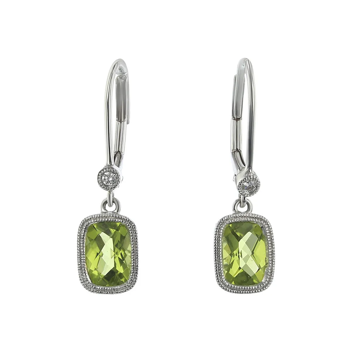 Peridot 14k White Gold Leverback Earrings with Diamonds
