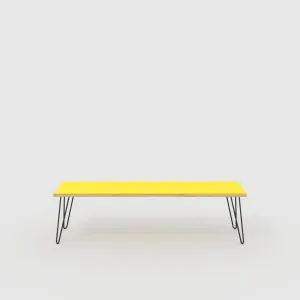 Plywood Bench Seat with Black Hairpin Legs - Formica Chrome Yellow - 1600(w) x 400(d)