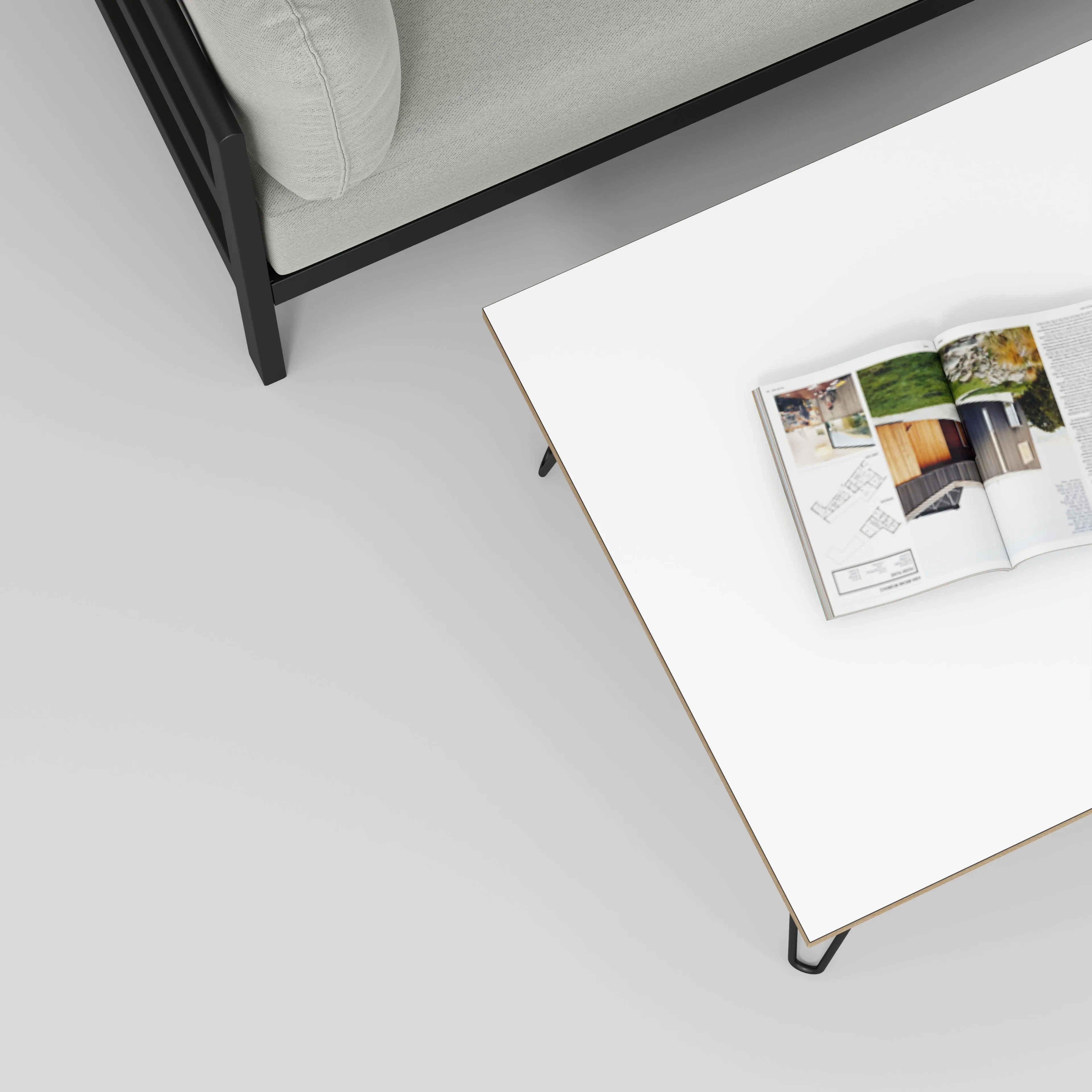 Plywood Coffee Table with Black Hairpin Legs - Formica White - 800(w) x 800(d) x 425(h)
