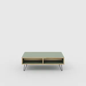 Plywood Coffee Table with Box Storage and Black Hairpin Legs - Formica Green Slate - 1200(w) x 600(d) x 400(h)