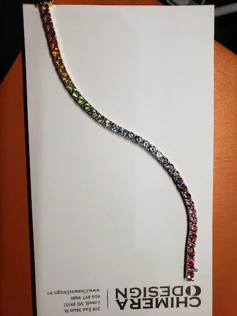 Rainbow of Natural Gems In Heavy Yellow Gold Bracelet - Estate Bargain