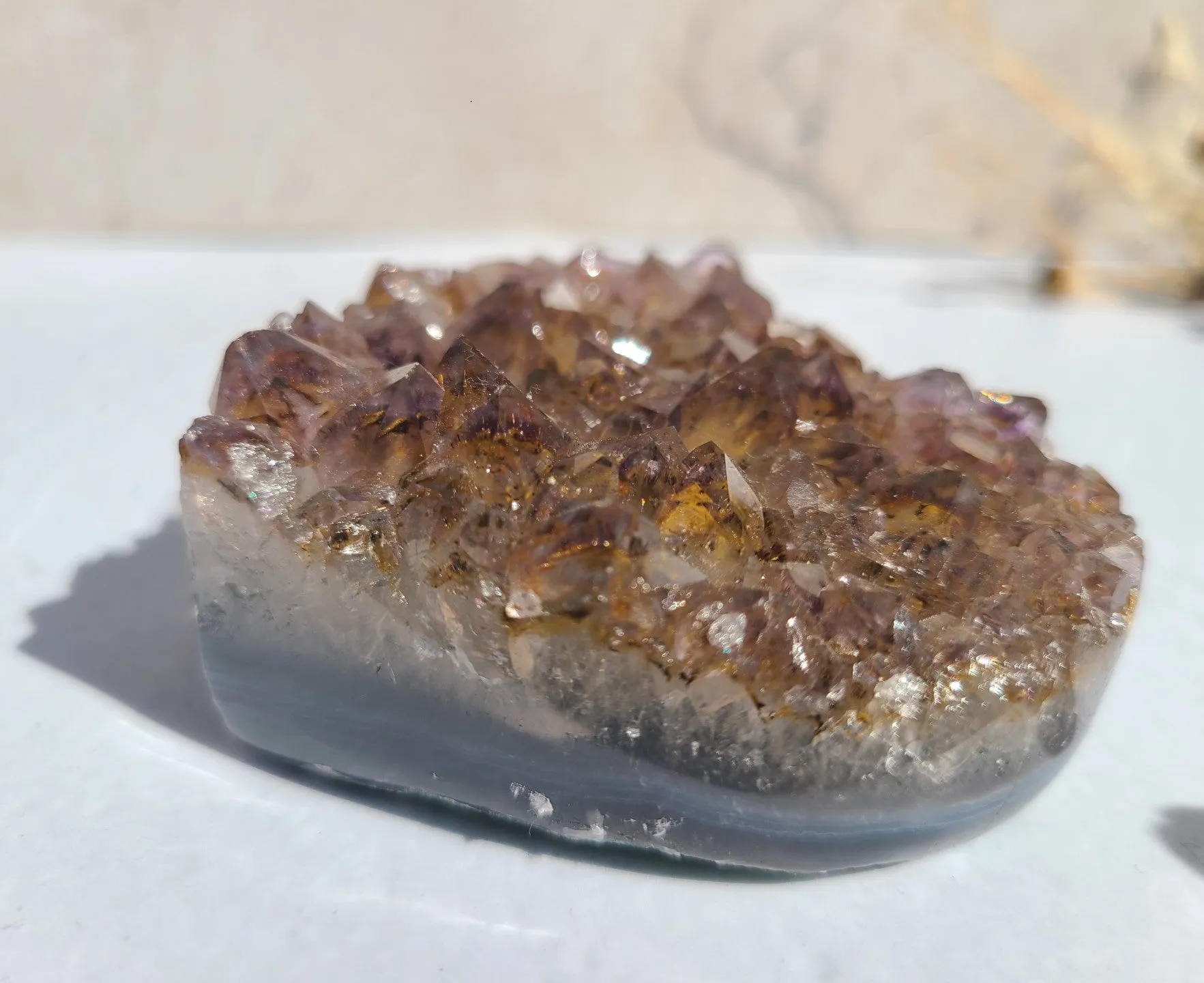 Rare Amethyst Cluster Heart with Cacoxenite inclusions