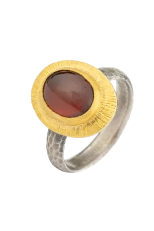 Red Garnet & 24K Gold Oval Ring