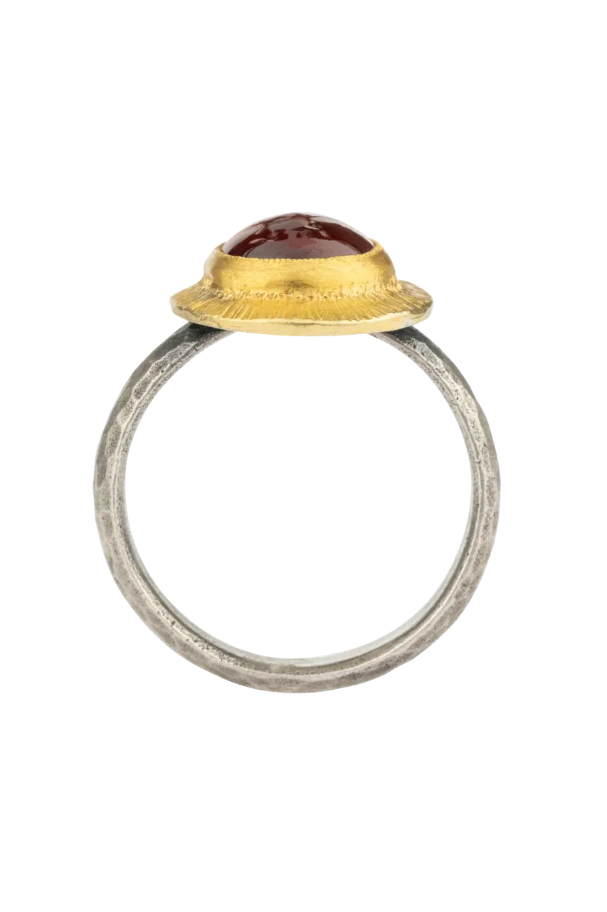 Red Garnet & 24K Gold Oval Ring
