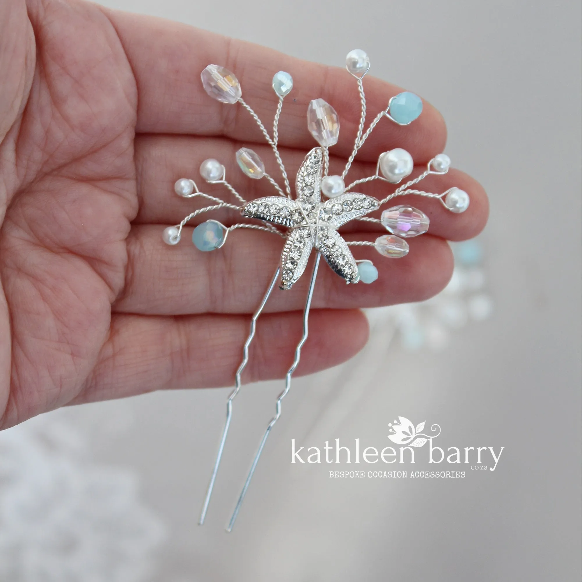 Rhinetone Starfish hair pin rhinestone, crystal and pearl - sea star beach wedding - Color options available