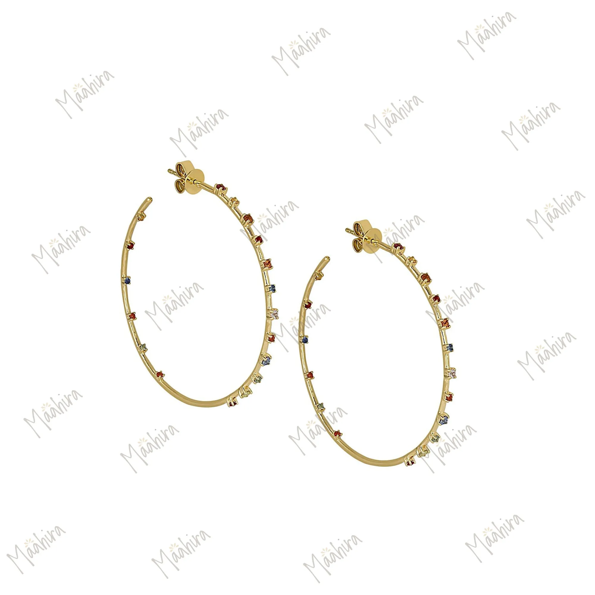 Sparkling Diamond Hoop Earring With Emerald On Outer