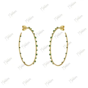 Sparkling Diamond Hoop Earring With Emerald On Outer