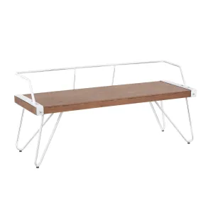 Stefani Industrial Bench in Vintage White Metal and Brown Wood-pressed Grain Bamboo by LumiSource