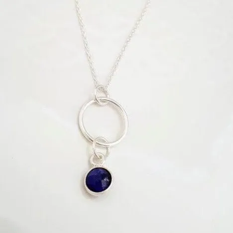 Sterling Silver Hoop and Sapphire Pendant Necklace