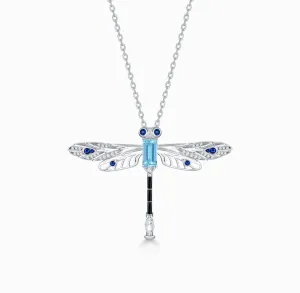 THIALH - FAUNA & FLORA - Dragonfly, Aquamarine, Sapphire and Diamond in 18K White Gold Necklace