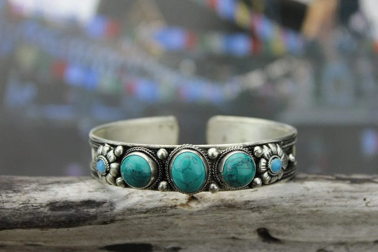 Turquoise and Moonstone Flower Bracelet