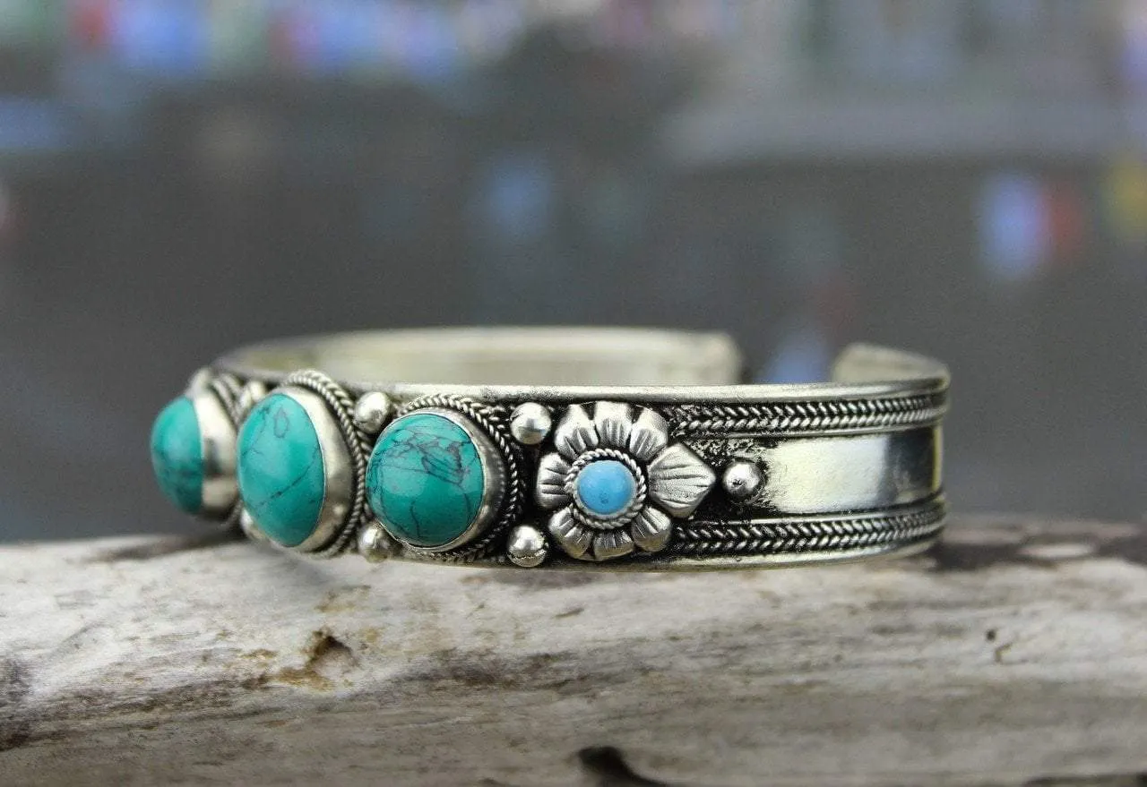 Turquoise and Moonstone Flower Bracelet