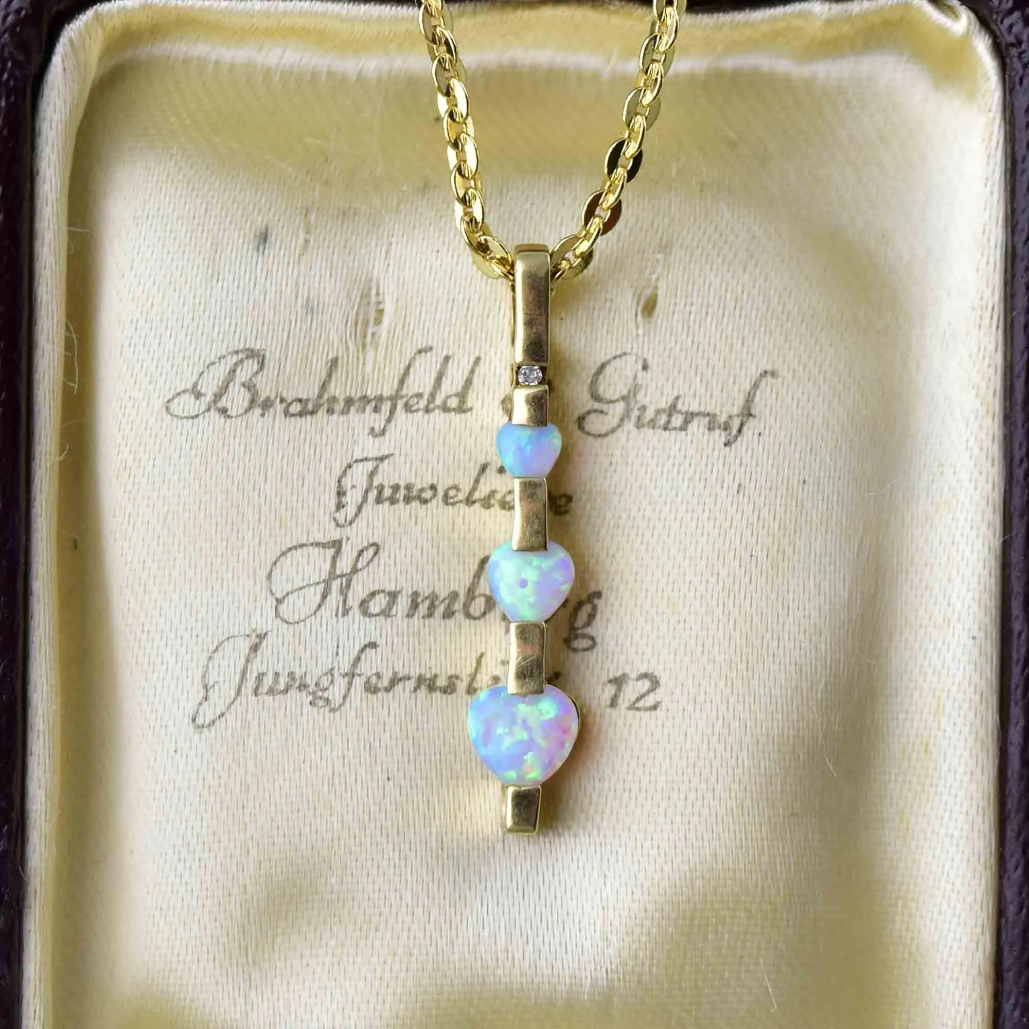 Vintage 10K Gold Diamond Opal Heart Journey Style Necklace