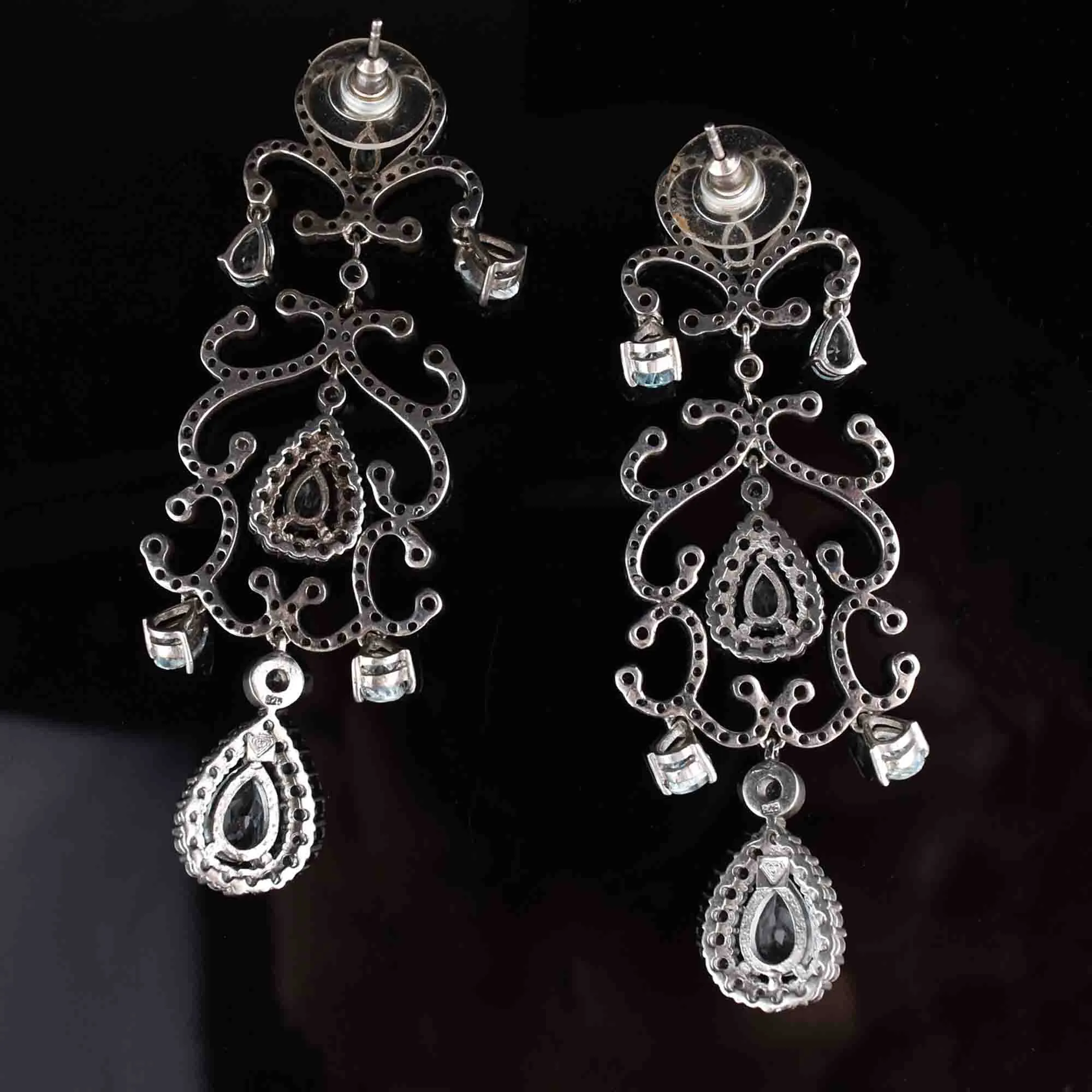 Vintage Silver Blue Topaz Chandelier Earrings