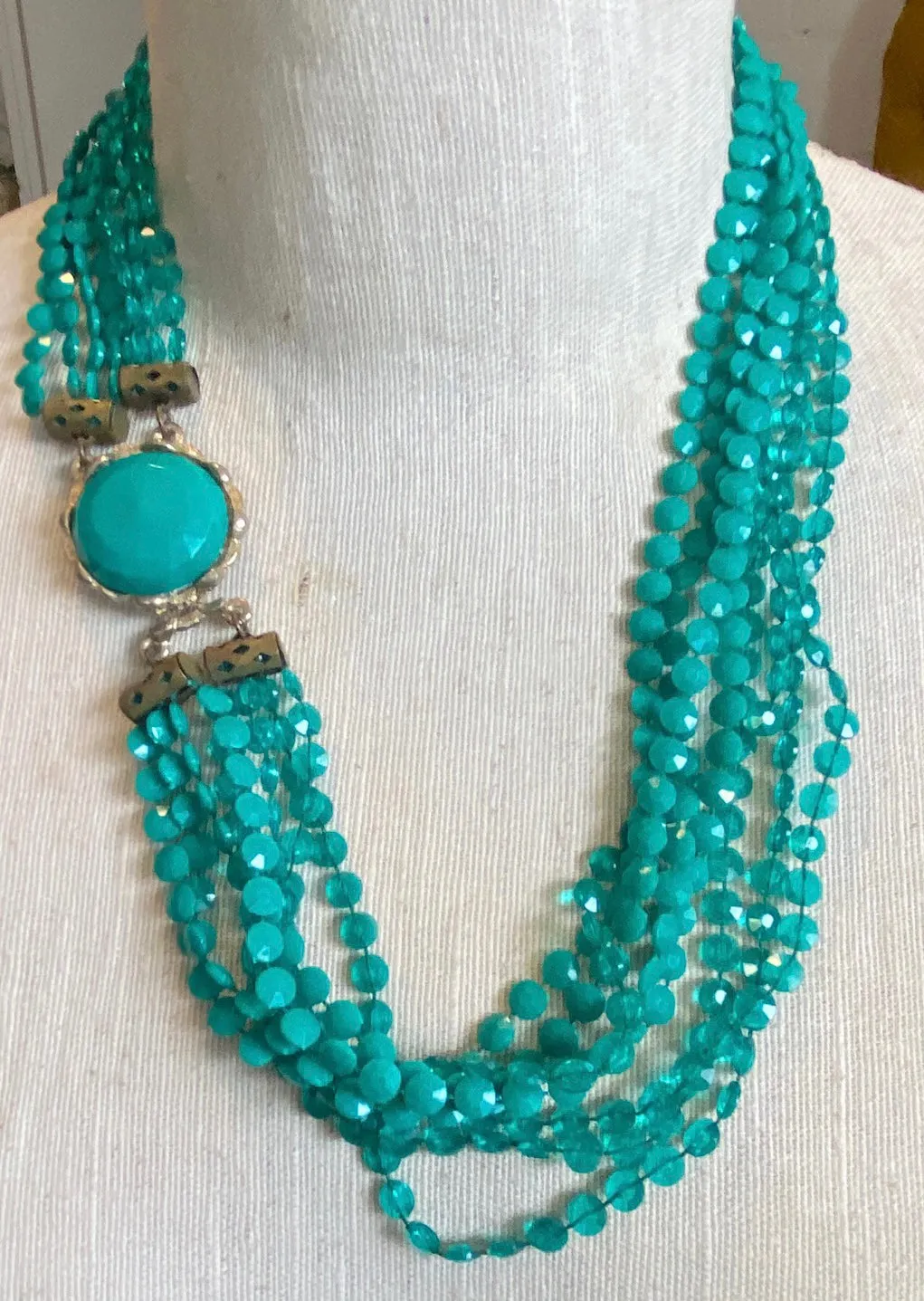 Vintage Teal Green Multistrand Necklace