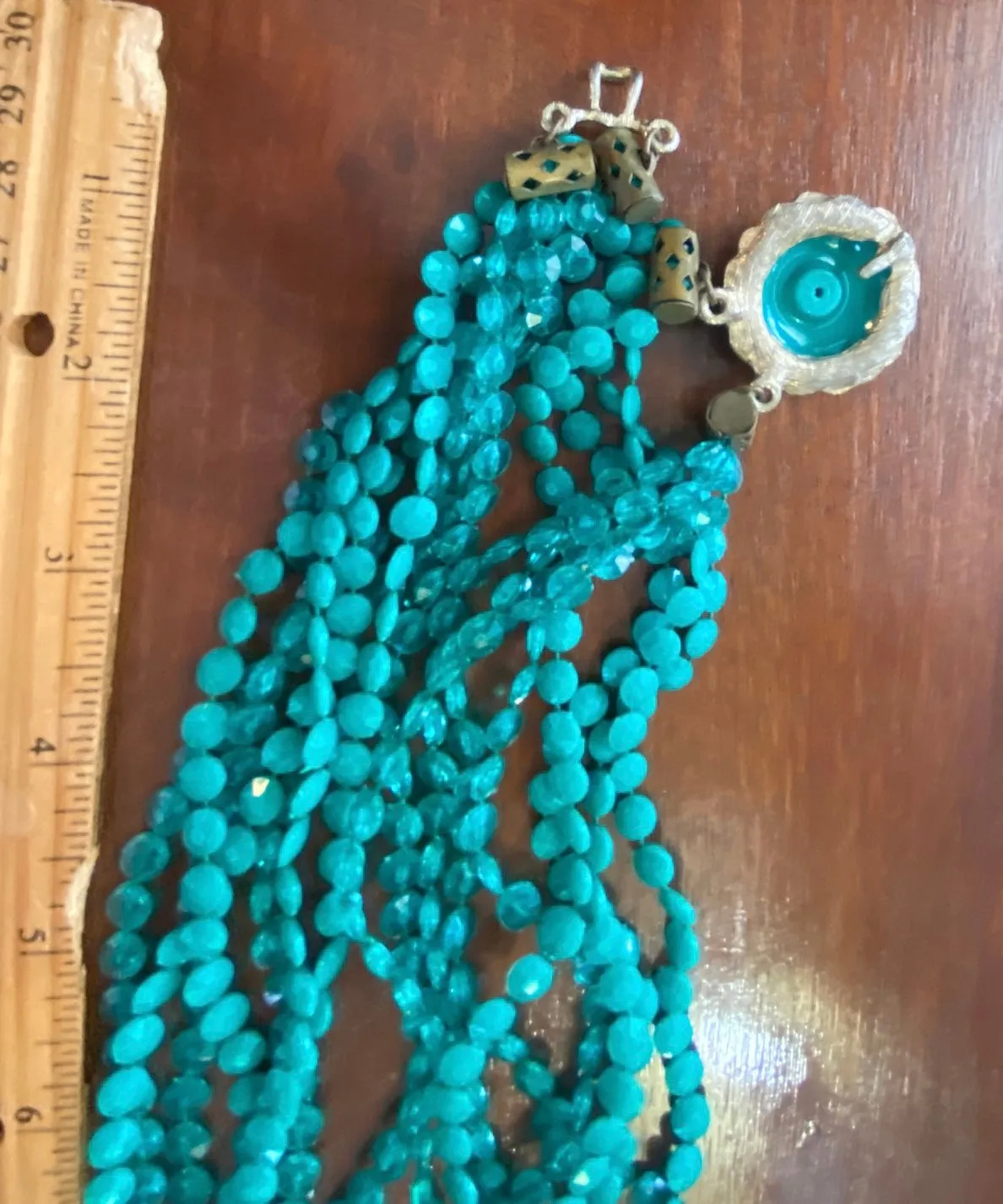 Vintage Teal Green Multistrand Necklace