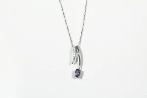 White Gold Amethyst and Diamond Pendant with Chain