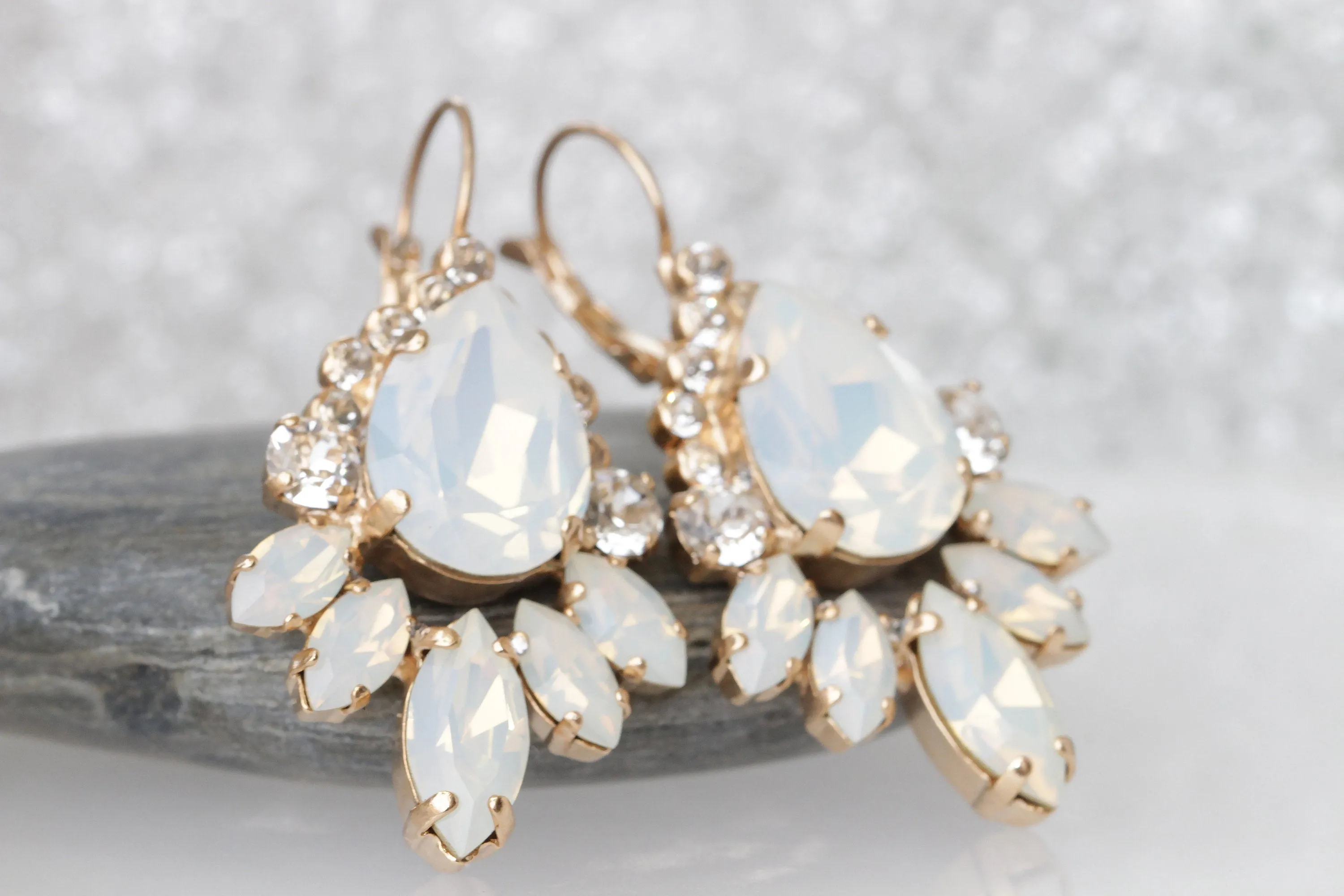 WHITE OPAL Bridal EARRINGS,