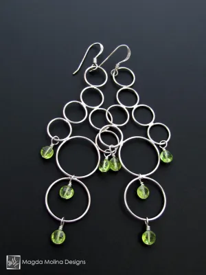 WHOLESALE - The Silver Bubbles Chandelier Earrings With Peridot Gems