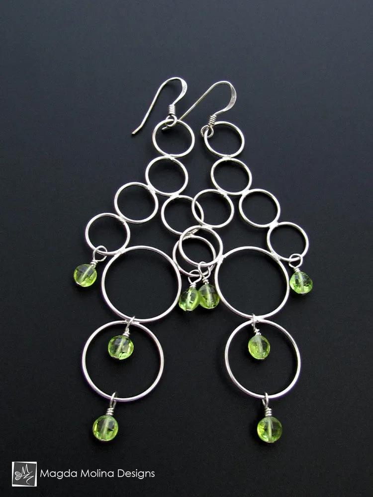 WHOLESALE - The Silver Bubbles Chandelier Earrings With Peridot Gems