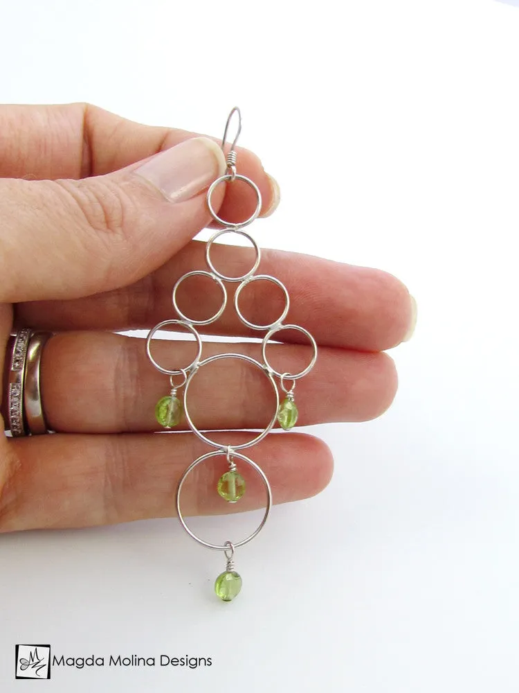WHOLESALE - The Silver Bubbles Chandelier Earrings With Peridot Gems