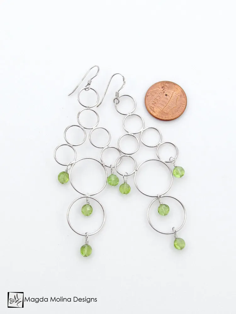 WHOLESALE - The Silver Bubbles Chandelier Earrings With Peridot Gems