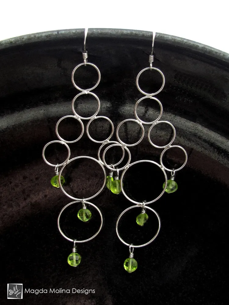 WHOLESALE - The Silver Bubbles Chandelier Earrings With Peridot Gems