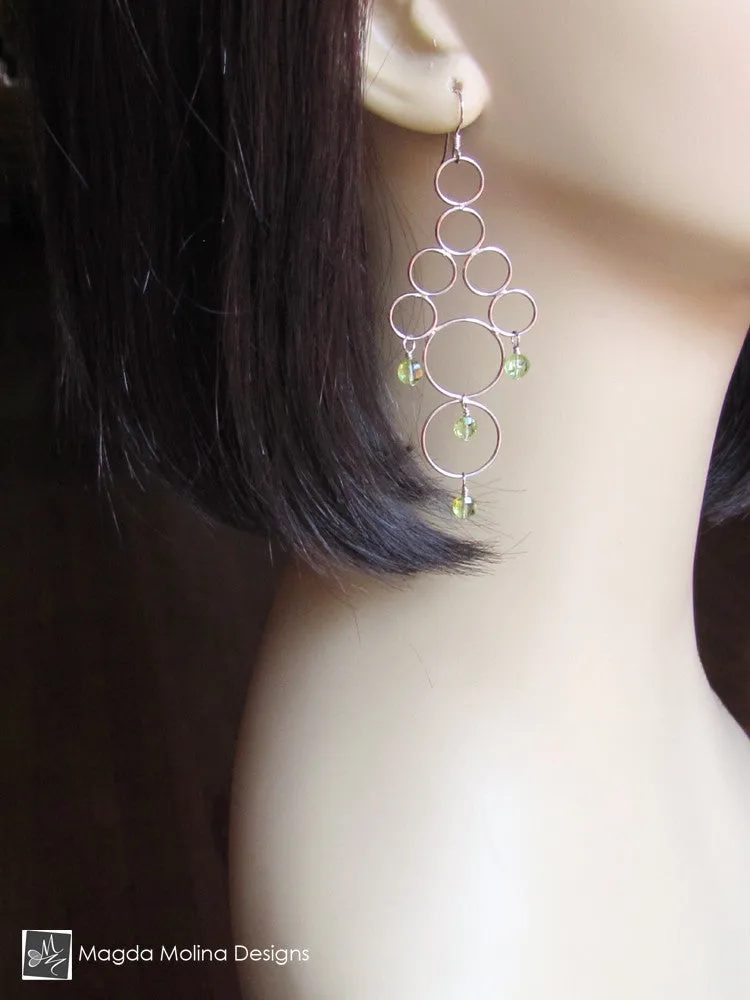 WHOLESALE - The Silver Bubbles Chandelier Earrings With Peridot Gems
