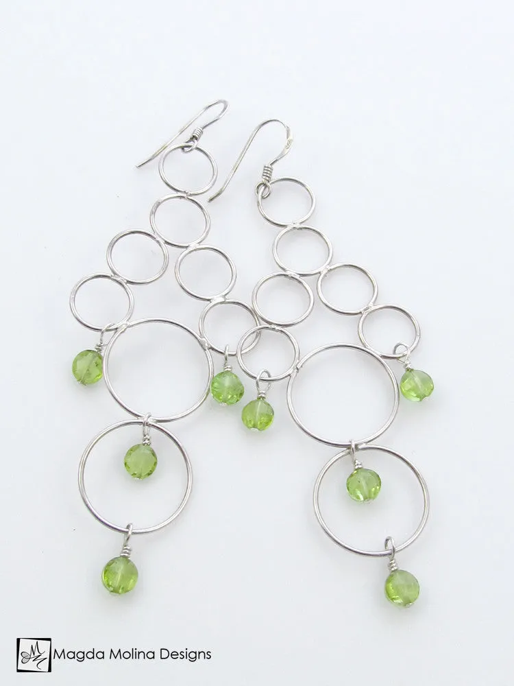 WHOLESALE - The Silver Bubbles Chandelier Earrings With Peridot Gems