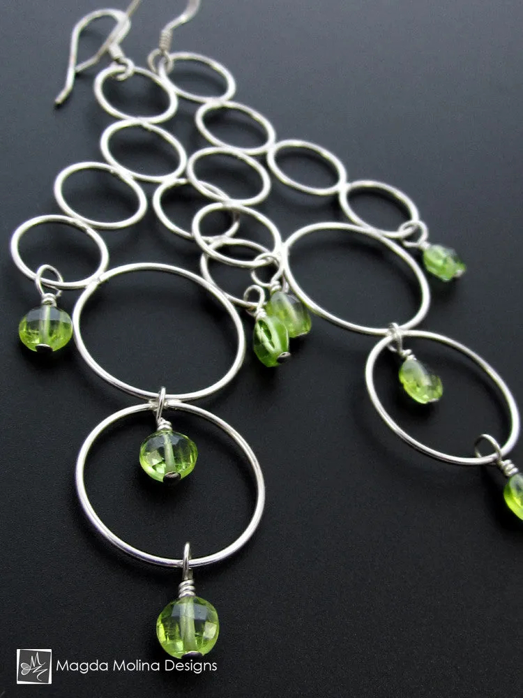 WHOLESALE - The Silver Bubbles Chandelier Earrings With Peridot Gems