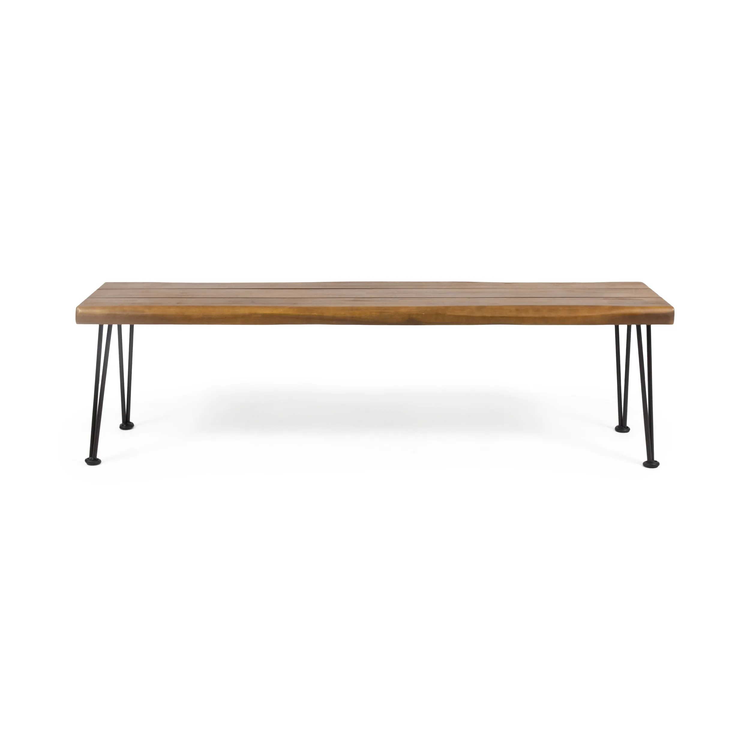 Zephyra Outdoor Modern Industrial 3 Piece Acacia Wood Picnic Dining Set with Metal Hairpin Legs